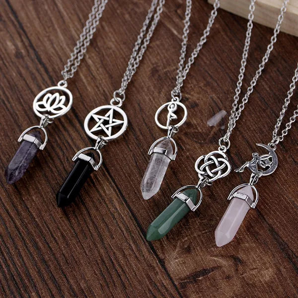 Hexagon Column Natural Stone Necklace-3 Styles Jade, Crystal, Amythyst, Onyx, Quartz,Necklace,The Gift Dimension