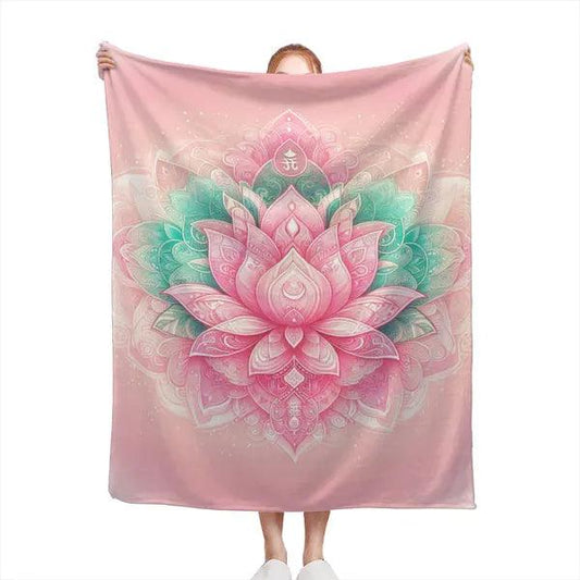 Pink Lotus Flower High Density Flannel Blanket,,The Gift Dimension