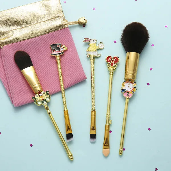 "WONDERLAND"  5 piece Make Up Brush Set w/Bag-Gold/Rose Gold styles,Makeup Brush Set,The Gift Dimension