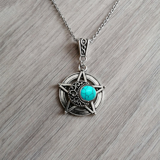 Pentagram Crescent Crystal Pendant Necklace - The Gift Dimension