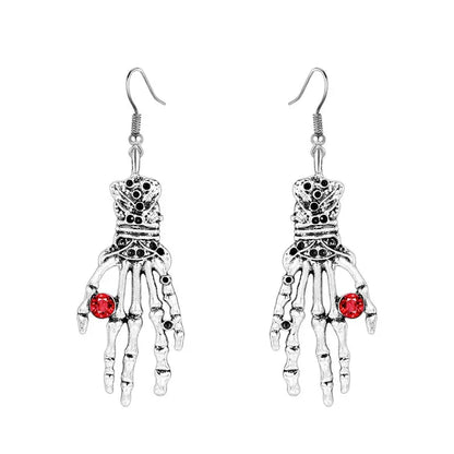 Goth Style Skeleton Hand Earings with Ruby Red Crystals.,Earrings,The Gift Dimension
