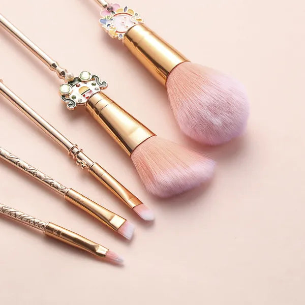 "WONDERLAND"  5 piece Make Up Brush Set w/Bag-Gold/Rose Gold styles,Makeup Brush Set,The Gift Dimension