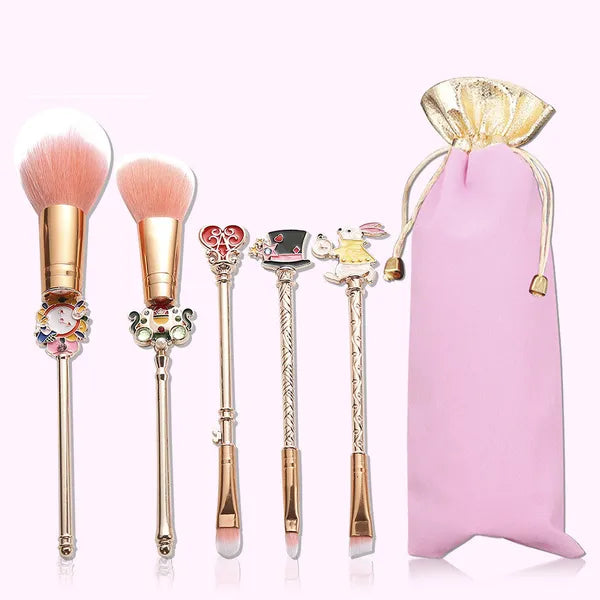"WONDERLAND"  5 piece Make Up Brush Set w/Bag-Gold/Rose Gold styles,Makeup Brush Set,The Gift Dimension