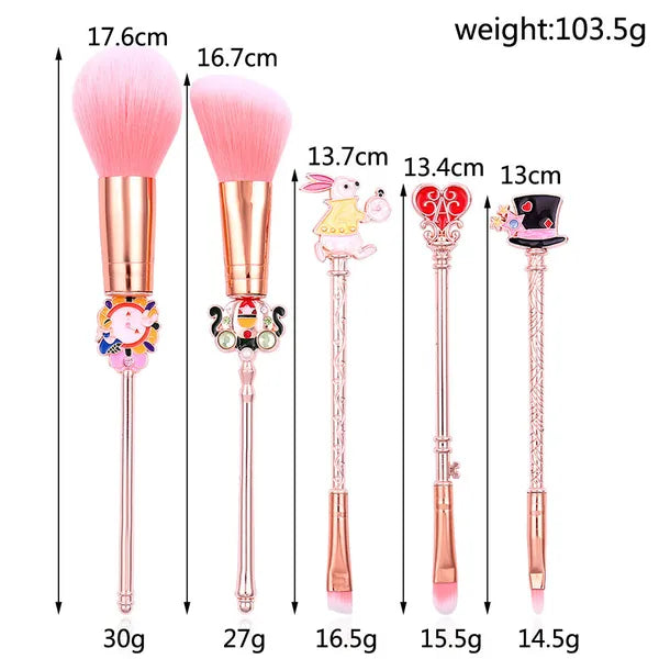 "WONDERLAND"  5 piece Make Up Brush Set w/Bag-Gold/Rose Gold styles,Makeup Brush Set,The Gift Dimension