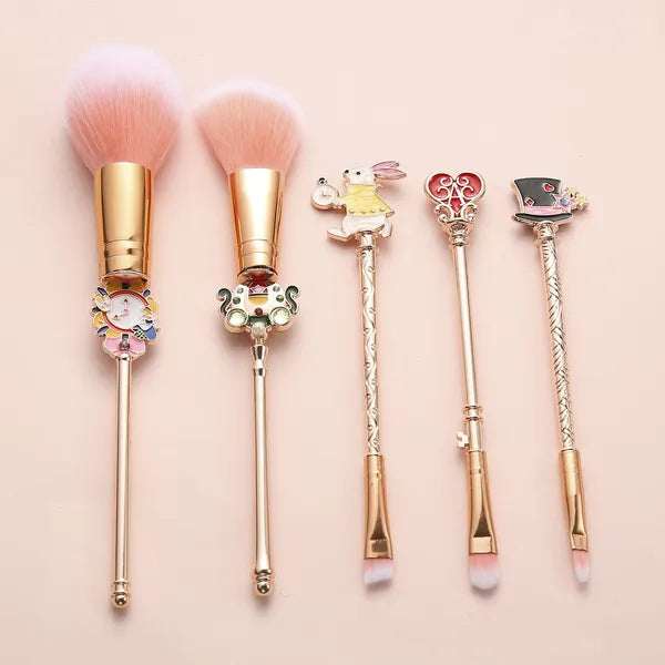 "WONDERLAND"  5 piece Make Up Brush Set w/Bag-Gold/Rose Gold styles,Makeup Brush Set,The Gift Dimension