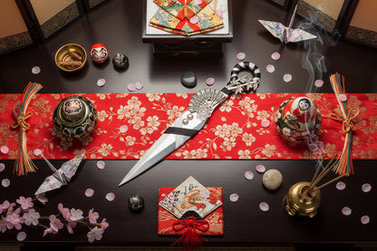 Geisha Themed Athame with decorative Fan, lace, and pearl embellishments