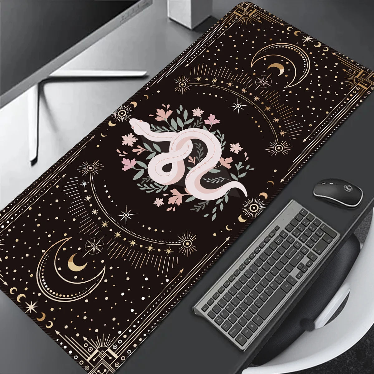 Mystic Snake Extra Wide Gaming Mouse Pad/ Occult Themed PC Accessory