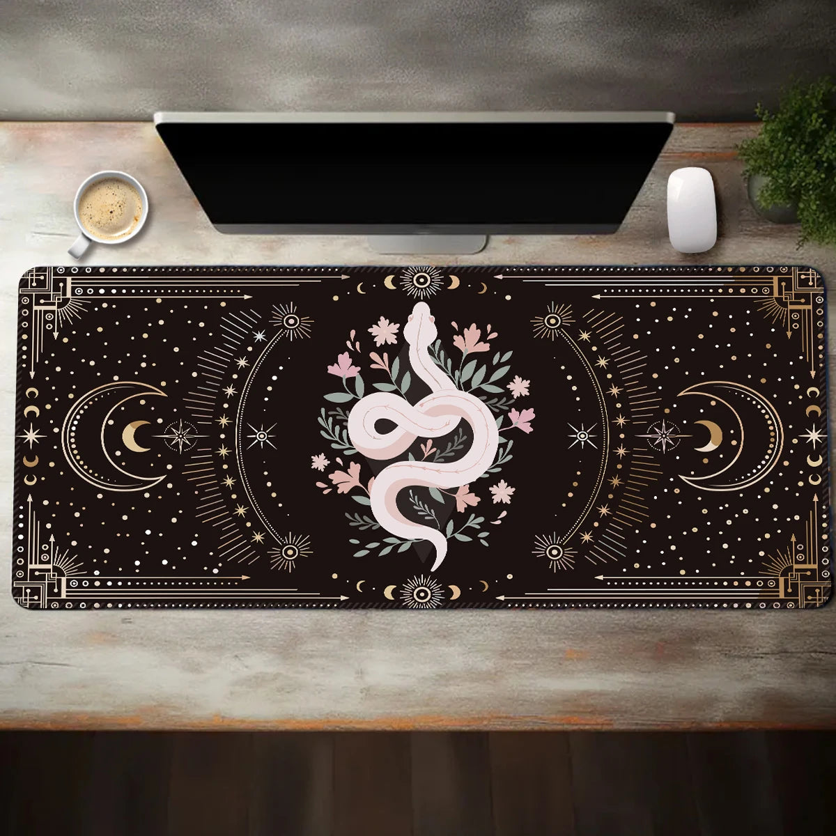 Mystic Snake Extra Wide Gaming Mouse Pad/ Occult Themed PC Accessory