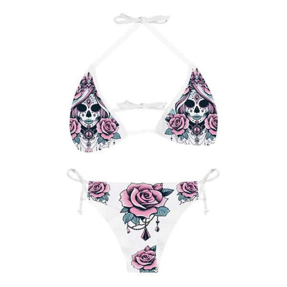 Close up product shot of Sugar Skull Patterned Bikini on white plain background