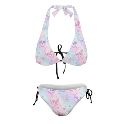 Pastel skull bikini set on a white background