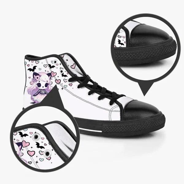 Pastel Goth Kitty Canvas Sneaker Hi-Tops -In White,Canvas Sneakers,The Gift Dimension