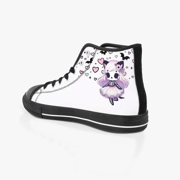 Pastel Goth Kitty Canvas Sneaker Hi-Tops -In White,Canvas Sneakers,The Gift Dimension