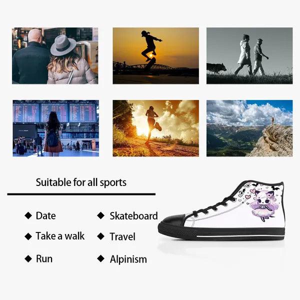 Pastel Goth Kitty Canvas Sneaker Hi-Tops -In White,Canvas Sneakers,The Gift Dimension
