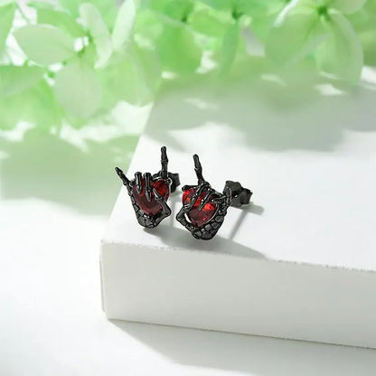 Goth Earrings- Dark Bone Hand & Heart Post Back Earrings- Punk Rock Jewelry "Great for Halloween"
