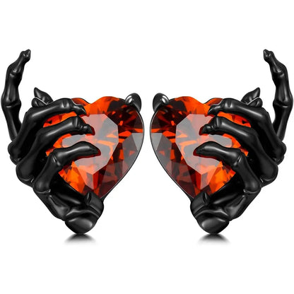 Goth Earrings- Dark Bone Hand & Heart Post Back Earrings- Punk Rock Jewelry "Great for Halloween"