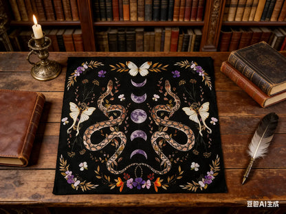 Floral Serpent Lunar Altar Cloth Single Sided 2D Print Mystical Table Cover Home Altar Ritual Room Witchy Vibe Decor Pagan Gift