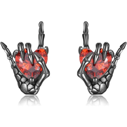 Goth Earrings- Dark Bone Hand & Heart Post Back Earrings- Punk Rock Jewelry "Great for Halloween"
