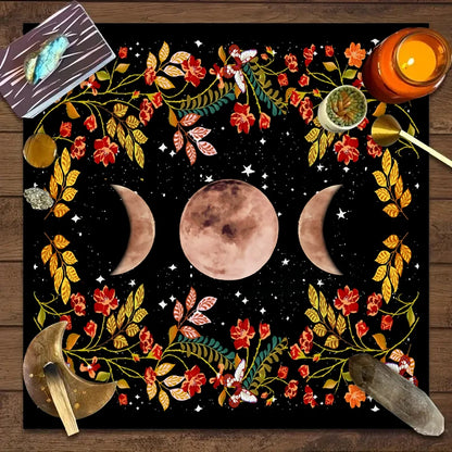 1PC Moonlight Flower Tarot Card Table Cloth, Altar Card Mat, Witchcraft Astrology Supplies Decorative Card Mat