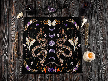 Floral Serpent Lunar Altar Cloth Single Sided 2D Print Mystical Table Cover Home Altar Ritual Room Witchy Vibe Decor Pagan Gift