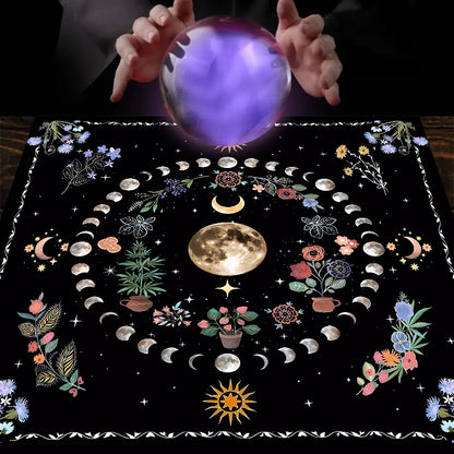 1PC Moonlight Flower Tarot Card Table Cloth, Altar Card Mat, Witchcraft Astrology Supplies Decorative Card Mat