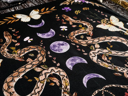 Floral Serpent Lunar Altar Cloth Single Sided 2D Print Mystical Table Cover Home Altar Ritual Room Witchy Vibe Decor Pagan Gift