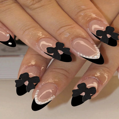 24PCS- Long coffin shaped fake nails, pink three-dimensional butterfly, pink flower decoration, suitable for dating, dinner