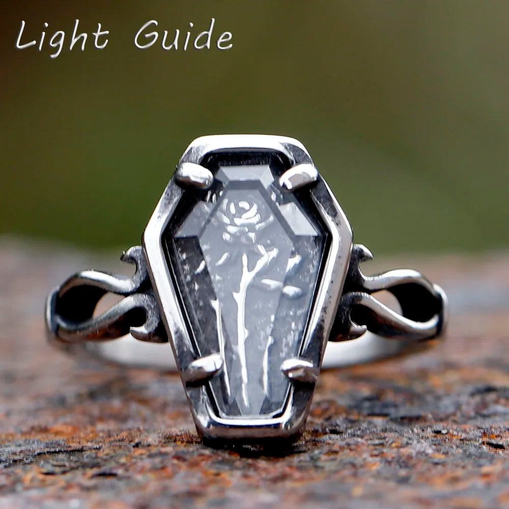 Gothic Ring - Style - Glass Coffin with Delicate Hammered Flower Detail.  Great For Vampire Balls, Events, and Gifting