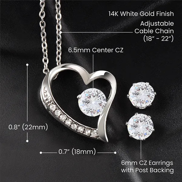 Close up Specs of Forever Love Crystal Heart Necklace and Cubic Zirconia Earring Set-Gift for Soul Mate- Gold/Silver, Necklaces, The Gift Dimension
