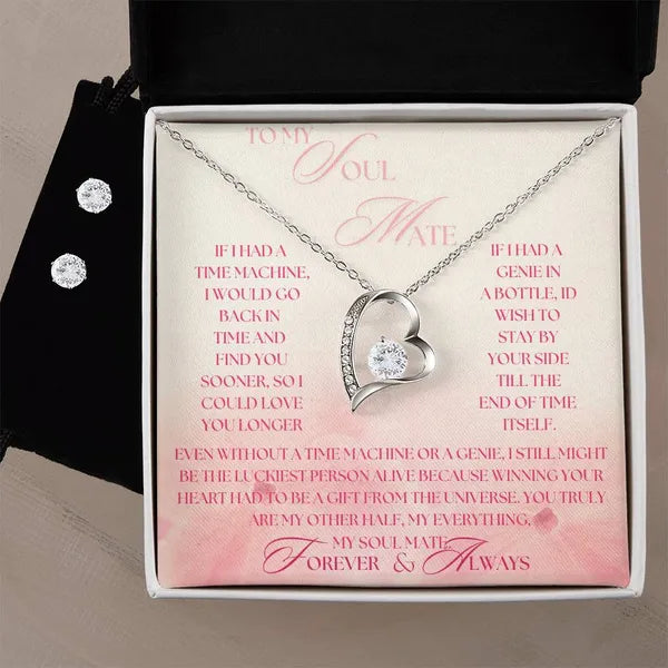 Display in box of Forever Love Crystal Heart Necklace and Cubic Zirconia Earring Set-Gift for Soul Mate- Gold/Silver, Necklaces, The Gift Dimension