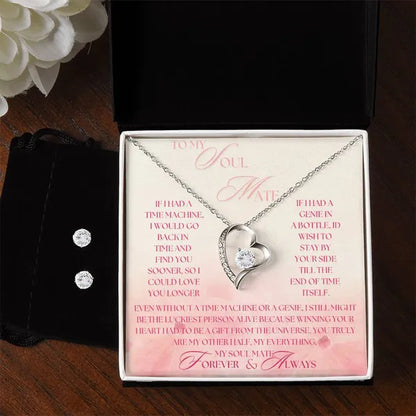 Close up display of Forever Love Crystal Heart Necklace and Cubic Zirconia Earring Set-Gift for Soul Mate- Gold/Silver,Necklaces,The Gift Dimension