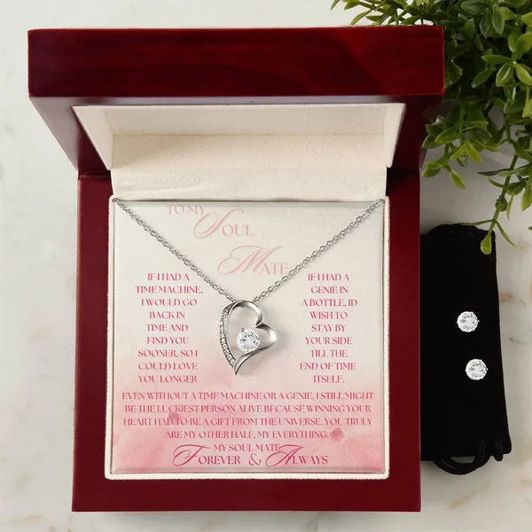 Display in box of Forever Love Crystal Heart Necklace and Cubic Zirconia Earring Set-Gift for Soul Mate- Gold/Silver, Necklaces, The Gift Dimension