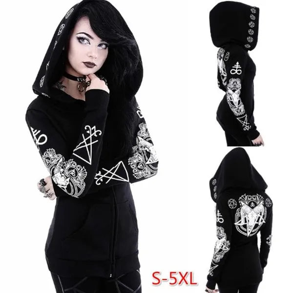 Gothic, Mystical Occult Print, Woman's Long Sleeve Hoodie w/Oversized Hood.,Woman's Hoodie,The Gift Dimension
