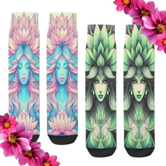 Symmetrical Pastel Goddess Mid-Calf Socks/Styles Pastel Pink, Earth Goddess