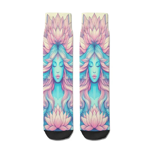 Symmetrical Pastel Goddess Mid-Calf Socks/Styles Pastel Pink, Earth Goddess,Decorative Design Socks,The Gift Dimension