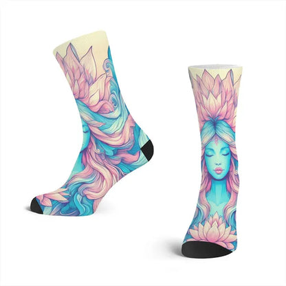 Symmetrical Pastel Goddess Mid-Calf Socks/Styles Pastel Pink, Earth Goddess,Decorative Design Socks,The Gift Dimension