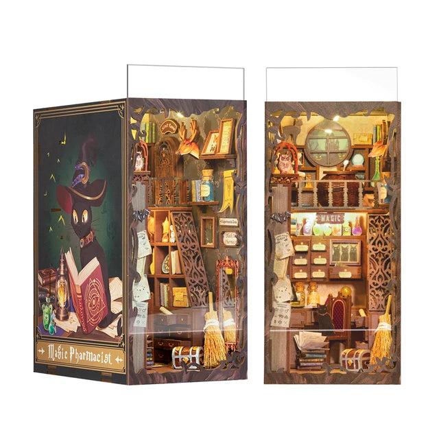 Fully built example of the Magic Pharmacist Craft Kit in a book