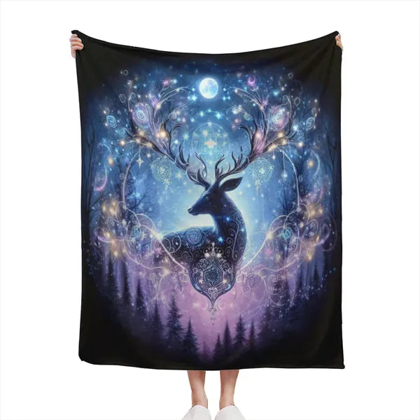Magical Holiday Deer & Celestial Lights Flannel Blanket-4 Sizes,,The Gift Dimension