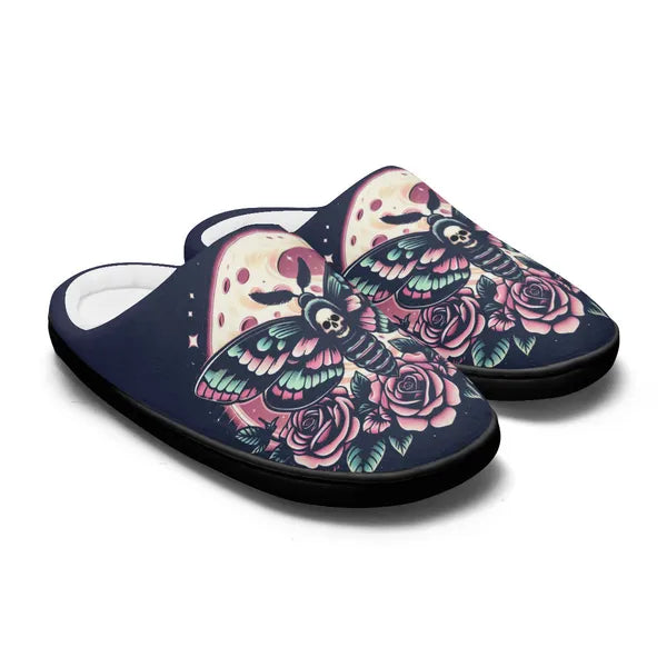Dark Navy Moth N' Moonlight Super Cozy House Slippers,,The Gift Dimension