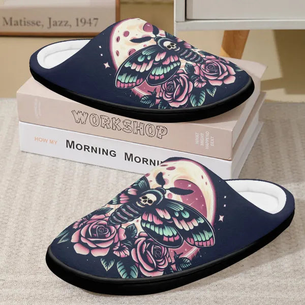 Dark Navy Moth N' Moonlight Super Cozy House Slippers,,The Gift Dimension