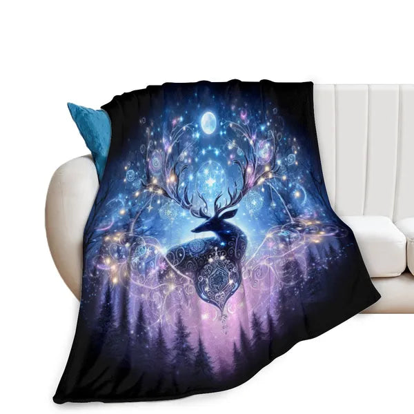 Magical Holiday Deer & Celestial Lights Flannel Blanket-4 Sizes,,The Gift Dimension