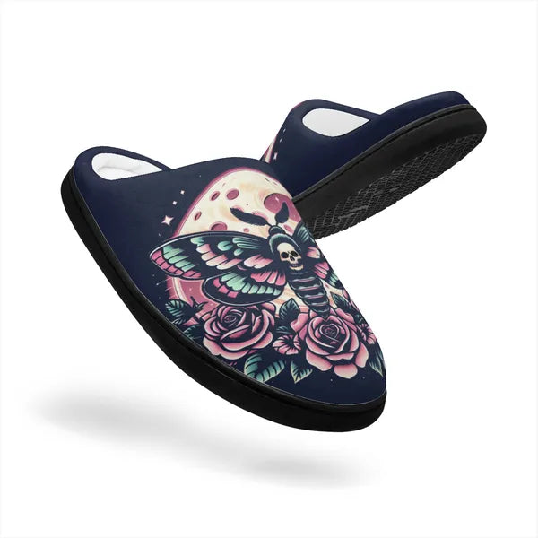 Dark Navy Moth N' Moonlight Super Cozy House Slippers,,The Gift Dimension