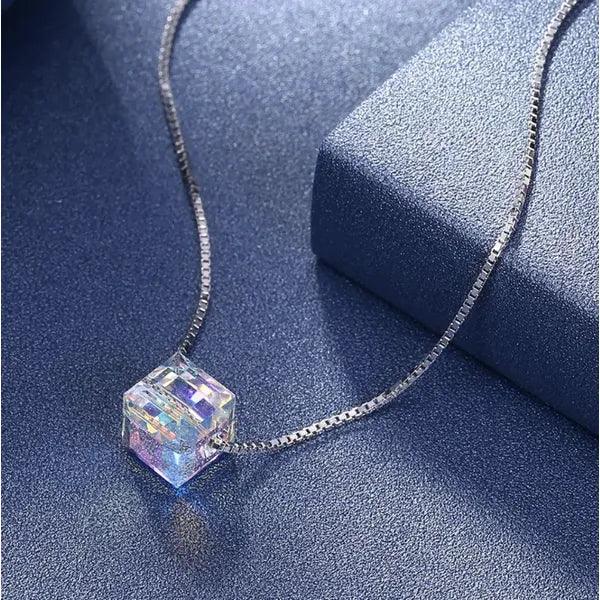 Crystals Aurora Borealis Cube Necklace,,The Gift Dimension