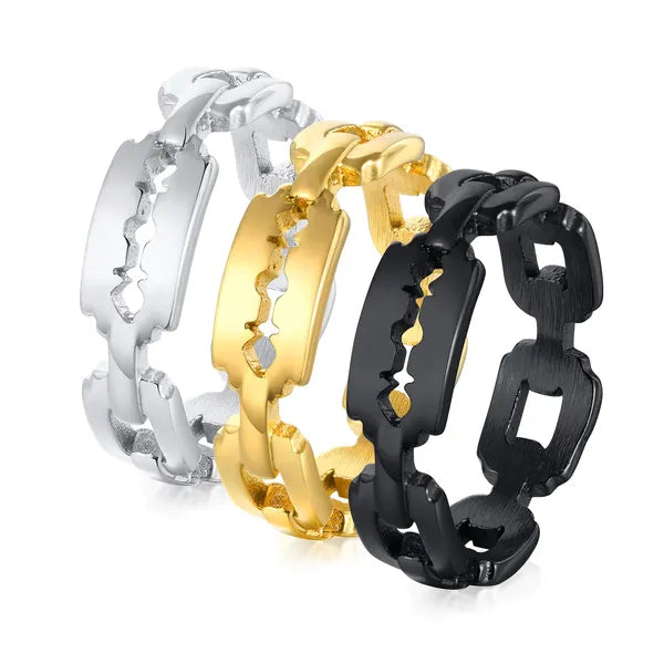 Chain Link & Razor Blade Rings in Silver & Gold,Men's Ring,The Gift Dimension