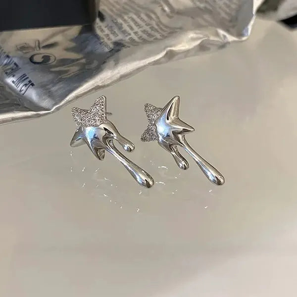 Metallic Molten Drip Star Stud Earrings,Jewelry,The Gift Dimension