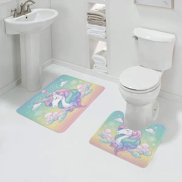 Pastel Rainbow Unicorn Bath Mat Set,The Gift Dimension