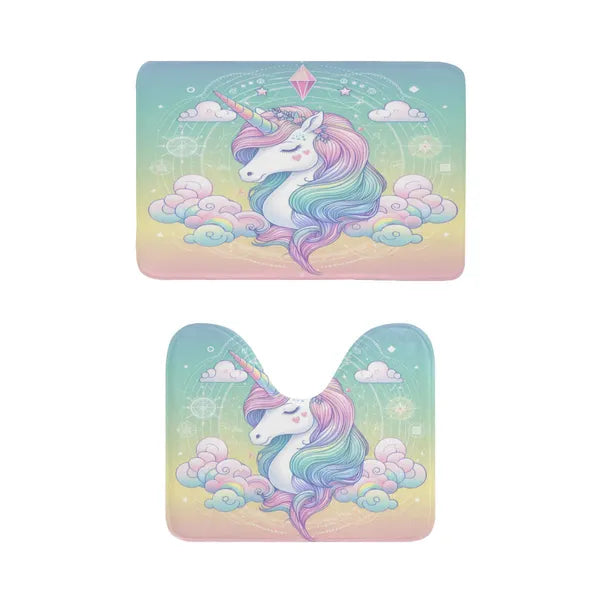 Pastel Rainbow Unicorn Bath Mat Set,The Gift Dimension