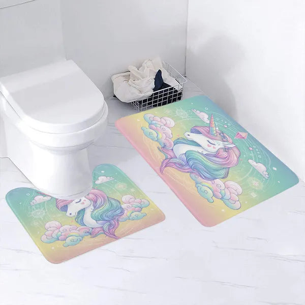 Pastel Rainbow Unicorn Bath Mat Set,The Gift Dimension