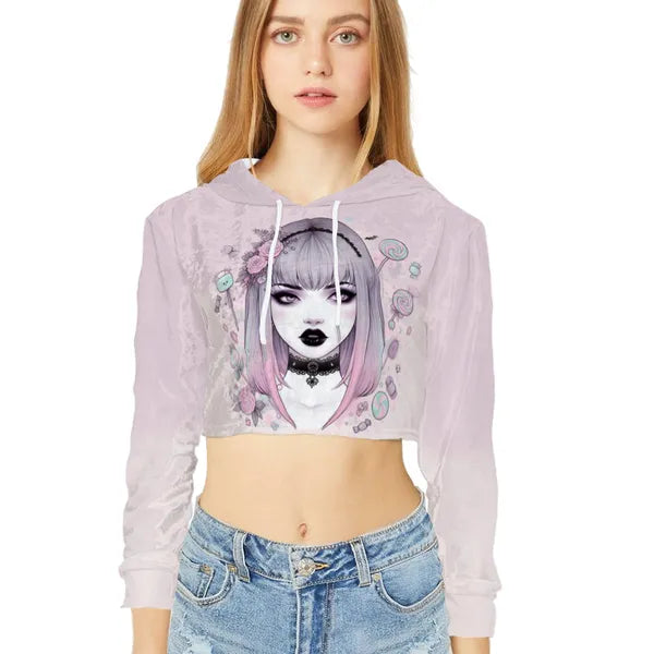 Velvet Two Tone Pink Crop Top Hoodie,The Gift Dimension
