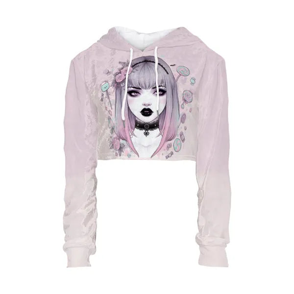Velvet Two Tone Pink Crop Top Hoodie,The Gift Dimension