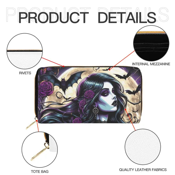Black Magic Woman Zip up Wallet and Card Holder,Zipper Wallet,The Gift Dimension